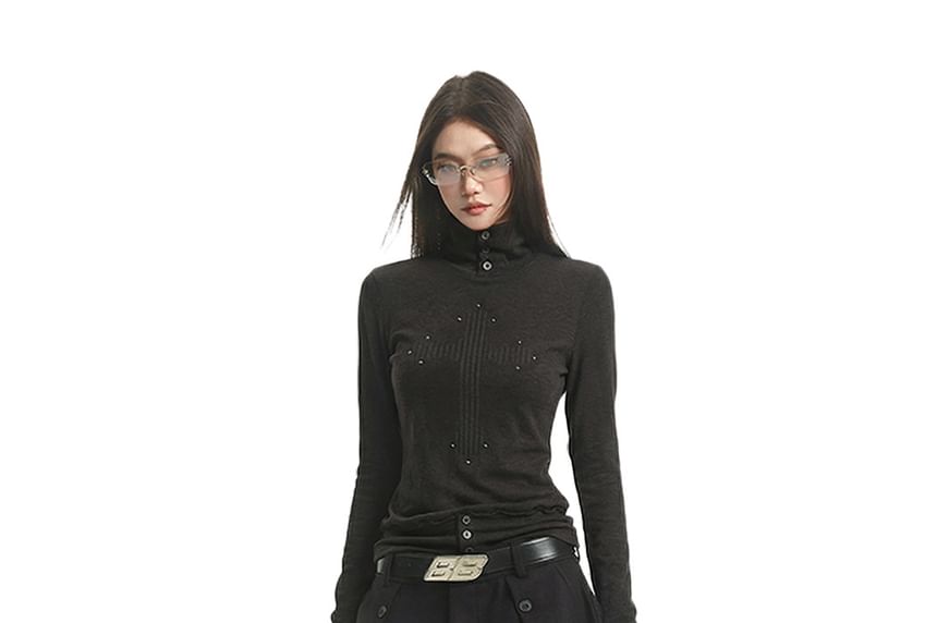 Turtleneck Knit Top with Long Sleeves