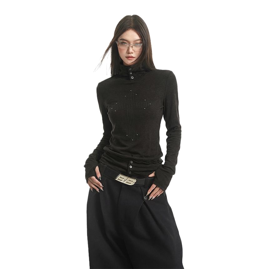 Turtleneck Knit Top with Long Sleeves