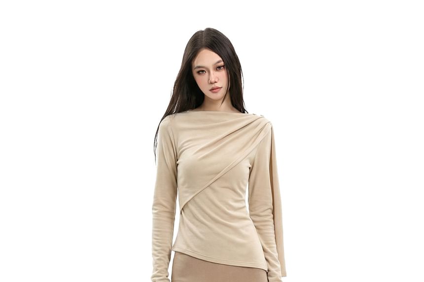 Asymmetrical Boatneck Long-Sleeve Top