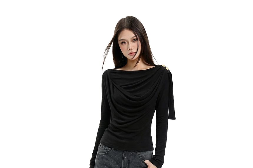 Asymmetrical Boatneck Long-Sleeve Top