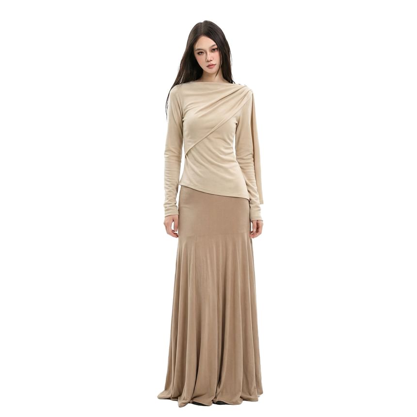 Asymmetrical Boatneck Long-Sleeve Top