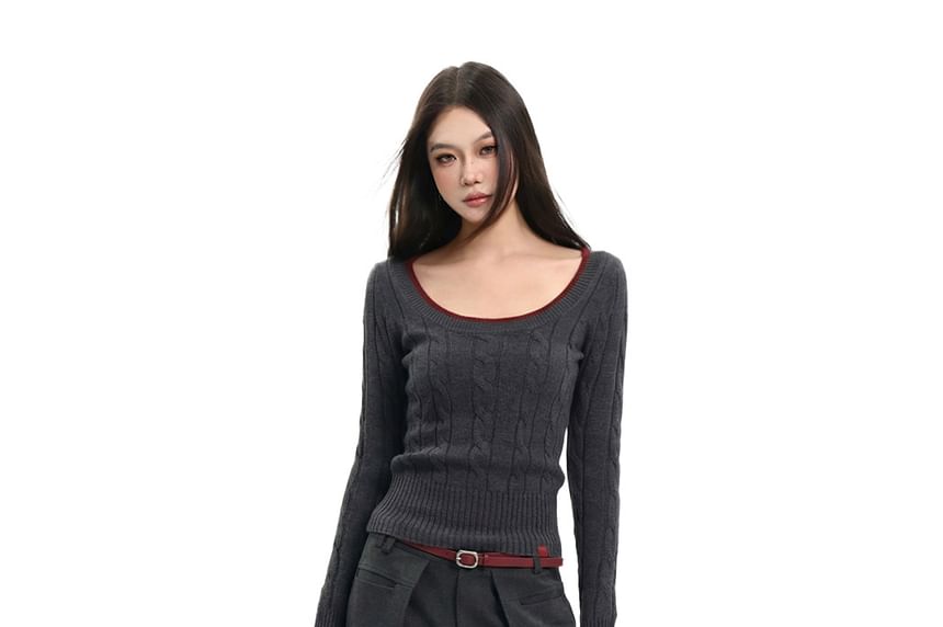 Scoop Neck Crop Knit with Contrast Trim