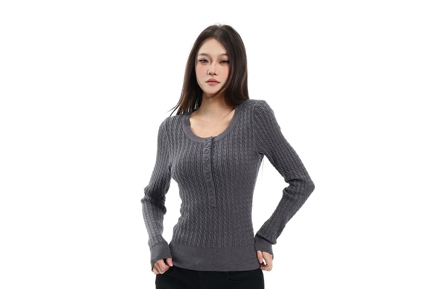 Half-Button Pom Pom Crop Knit