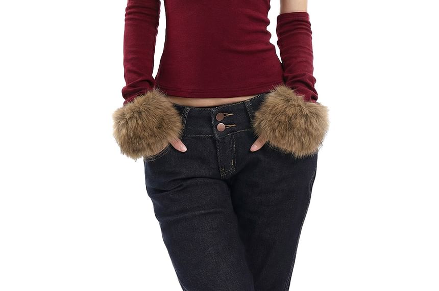 Set: Faux Fur Trim Tank + Arm Sleeves