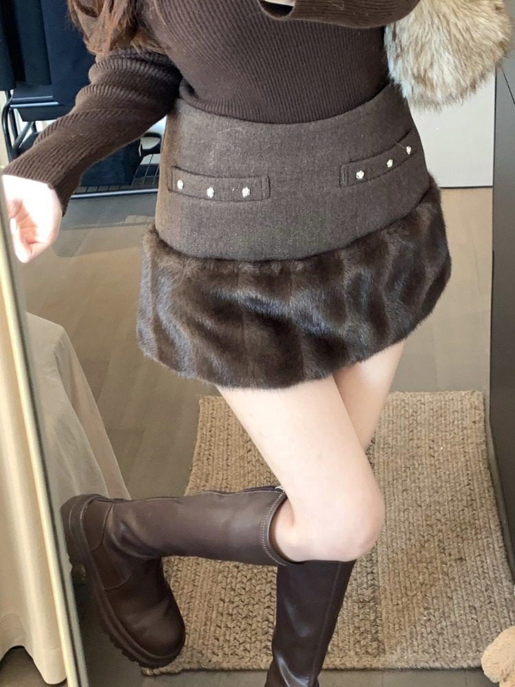 Low Rise Fluffy Panel Mini Pencil Skirt