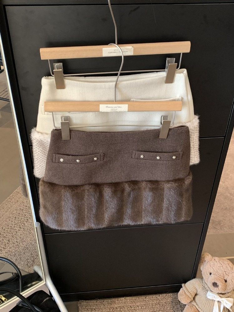 Low Rise Fluffy Panel Mini Pencil Skirt