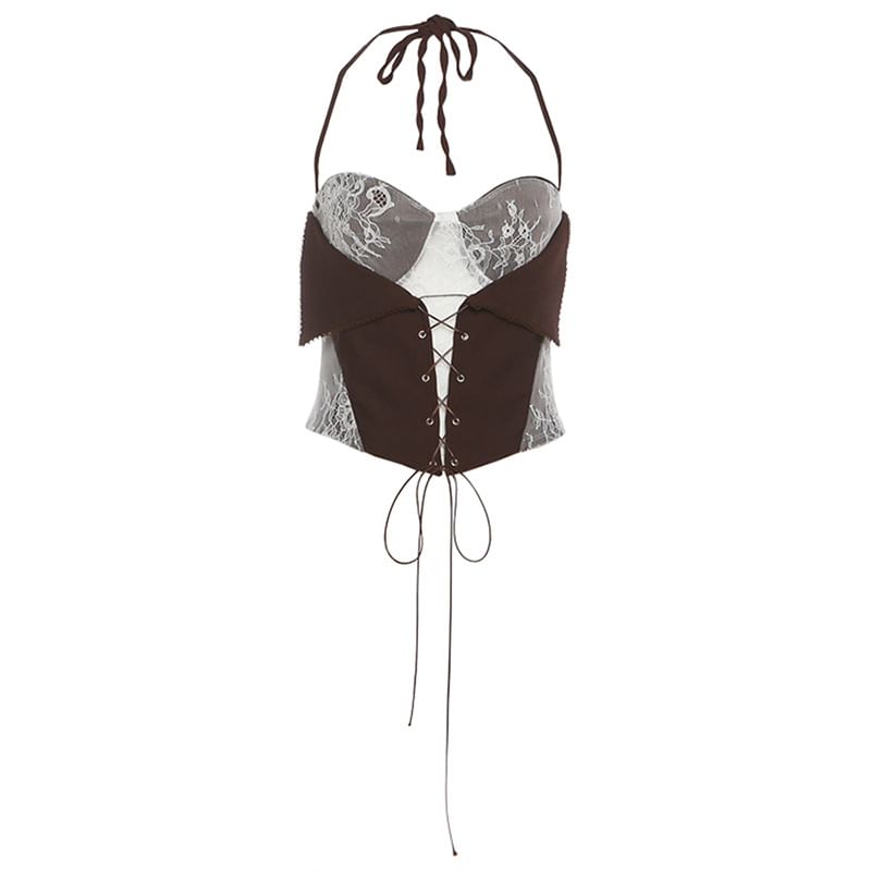 Lace Panel Crop Camisole with Pleated Skirt Set