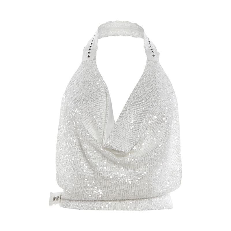 Open-Back Crop Camisole with Cowl Neck