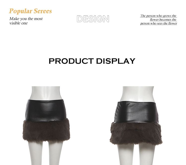 Faux Fur Crop Top and Mini Skirt Set - Strapless