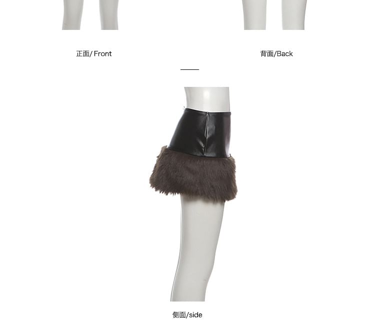 Faux Fur Crop Top and Mini Skirt Set - Strapless