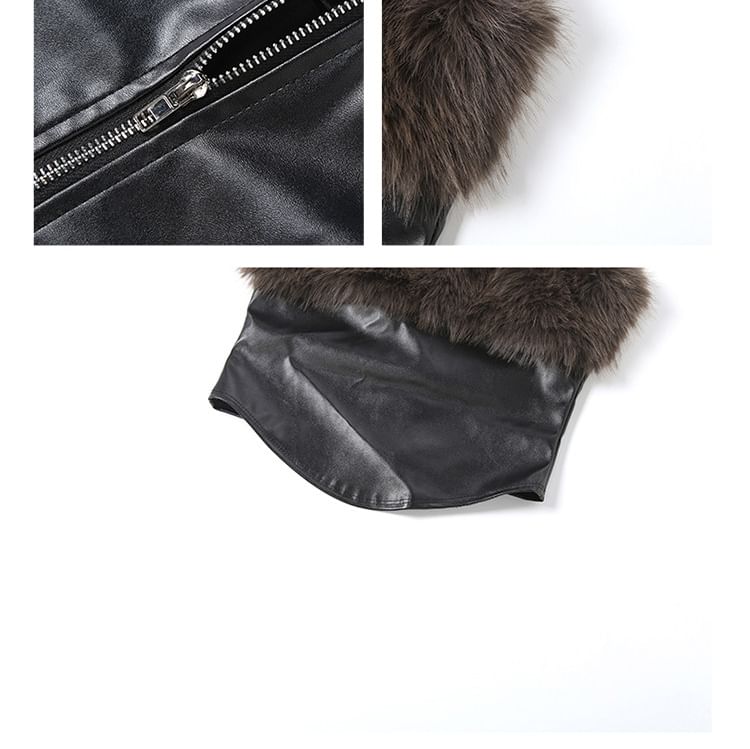 Faux Fur Crop Top and Mini Skirt Set - Strapless