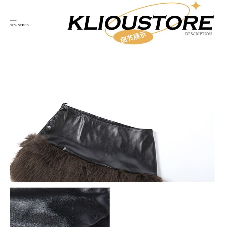 Faux Fur Crop Top and Mini Skirt Set - Strapless