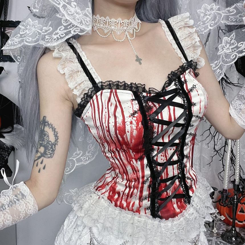 Lace Trim Sleeveless Crop Corset Top