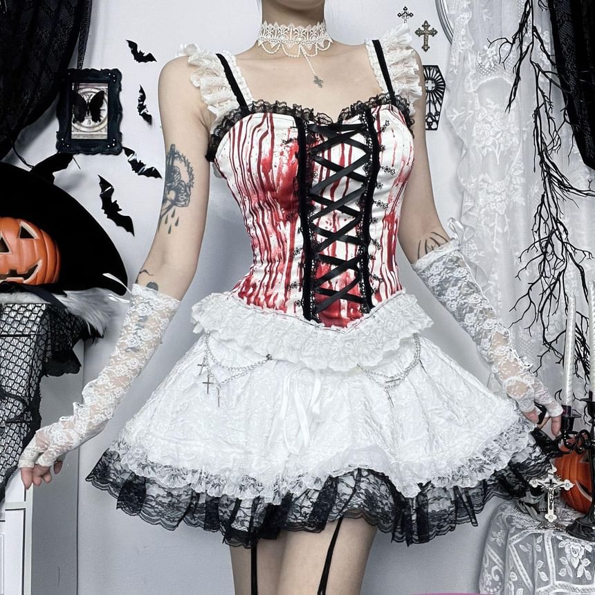 Lace Trim Sleeveless Crop Corset Top