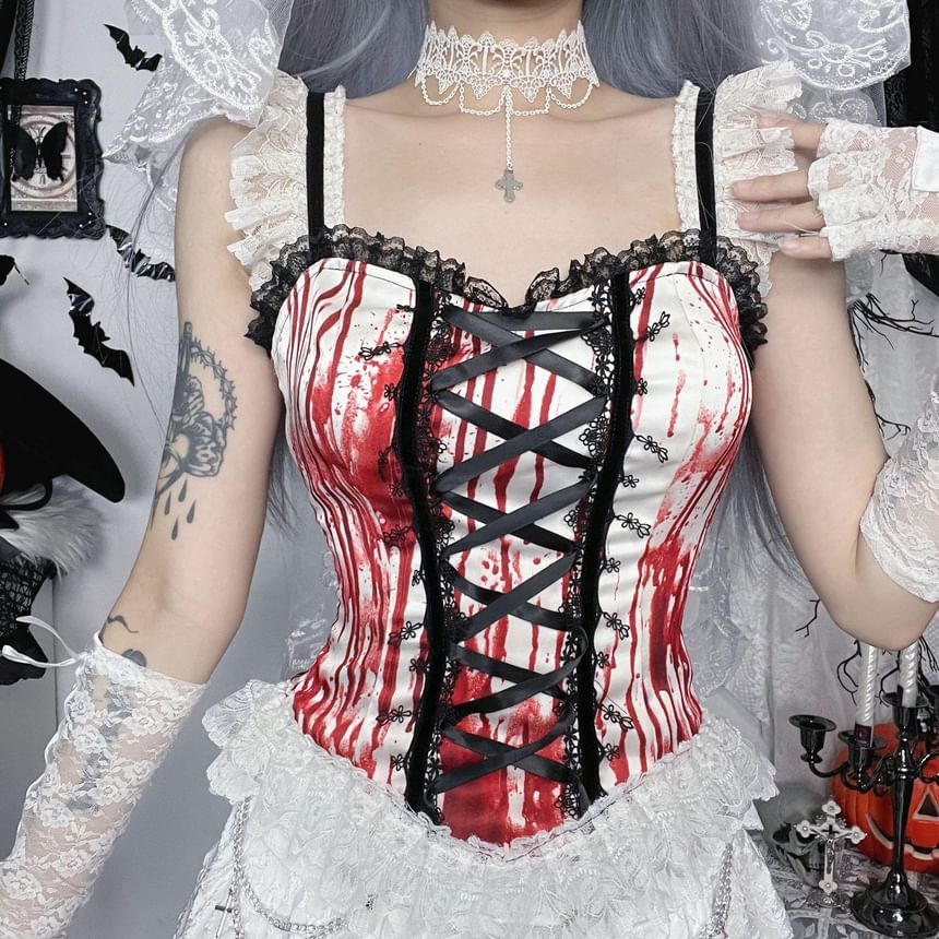 Lace Trim Sleeveless Crop Corset Top