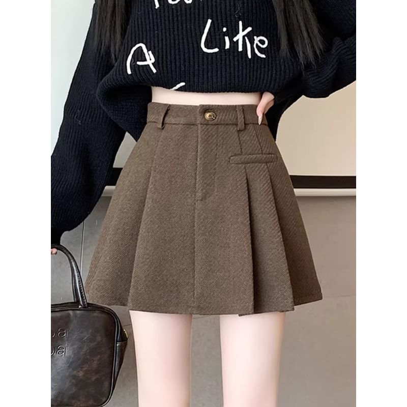 Pleated Mini A-Line Skirt with High Waist