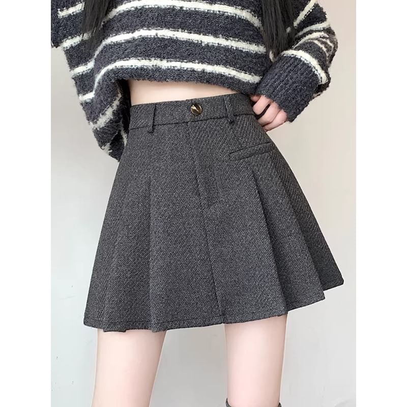 Pleated Mini A-Line Skirt with High Waist
