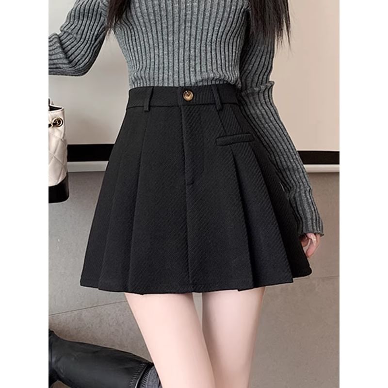 Pleated Mini A-Line Skirt with High Waist