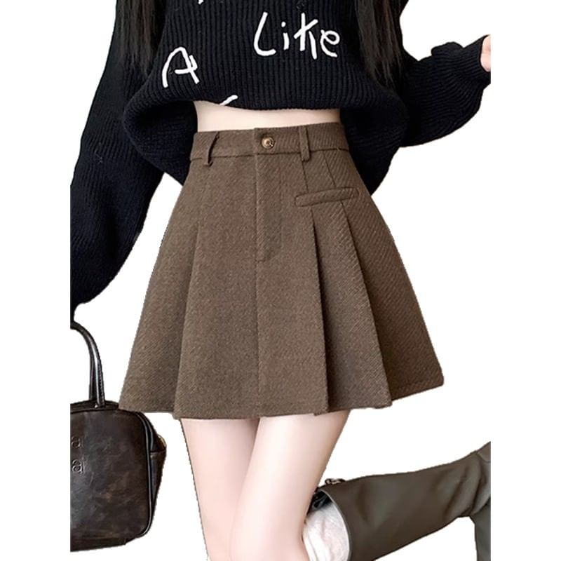 Pleated Mini A-Line Skirt with High Waist
