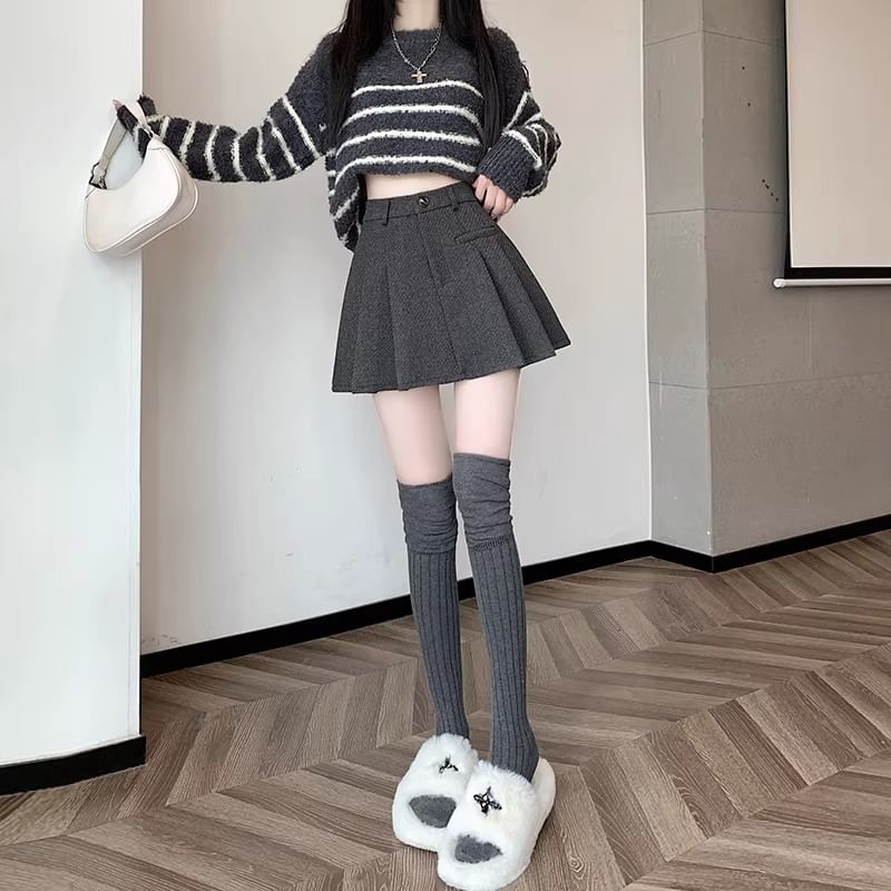 Pleated Mini A-Line Skirt with High Waist