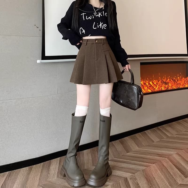 Pleated Mini A-Line Skirt with High Waist