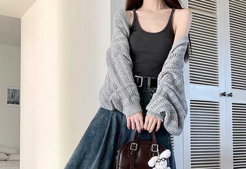 Denim Midi A-Line Skirt with Pleated Accents