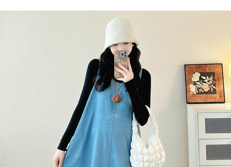 Maternity Turtleneck Tee with Denim Midi Dress Set