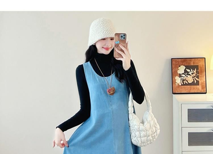 Maternity Turtleneck Tee with Denim Midi Dress Set