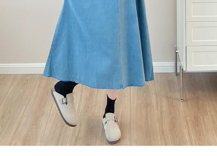 Maternity Turtleneck Tee with Denim Midi Dress Set