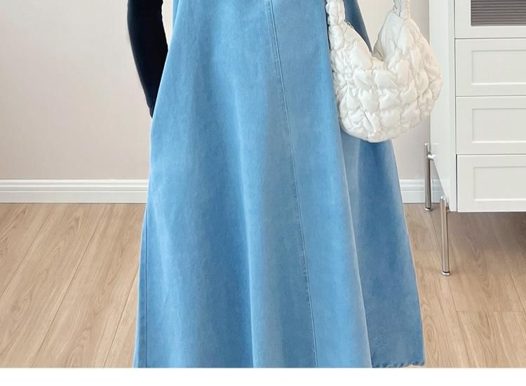 Maternity Turtleneck Tee with Denim Midi Dress Set