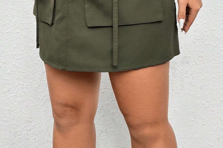 High Waist Plain Mini Pencil Cargo Skirt