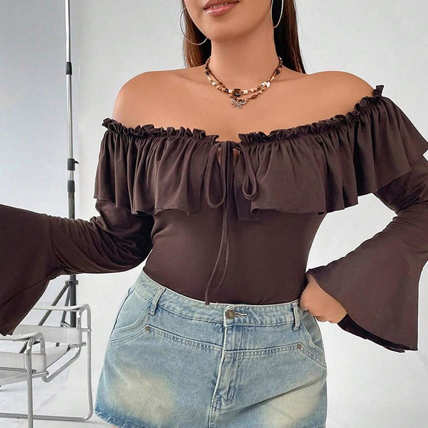 Ruffle Trim Crop Tee with Tie Front