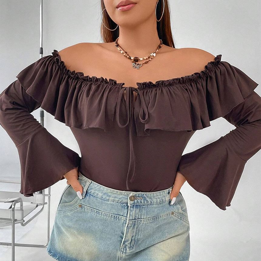 Ruffle Trim Crop Tee with Tie Front