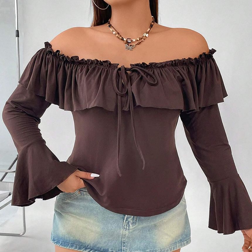 Ruffle Trim Crop Tee with Tie Front