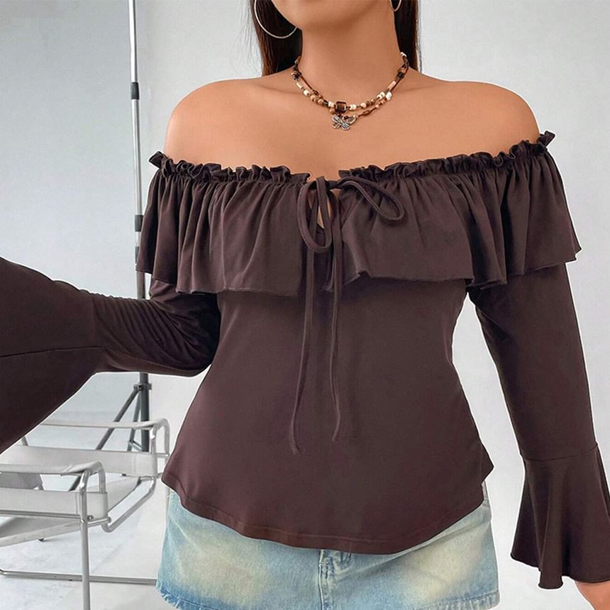 Ruffle Trim Crop Tee with Tie Front