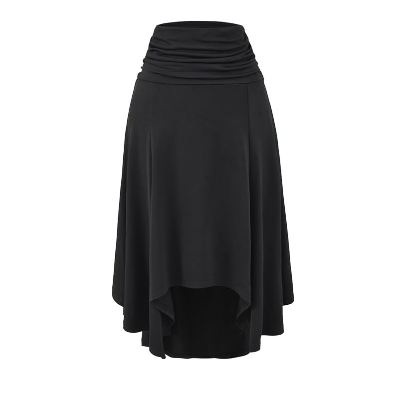 Low Rise Plain Asymmetrical Ruched A-Line Skirt