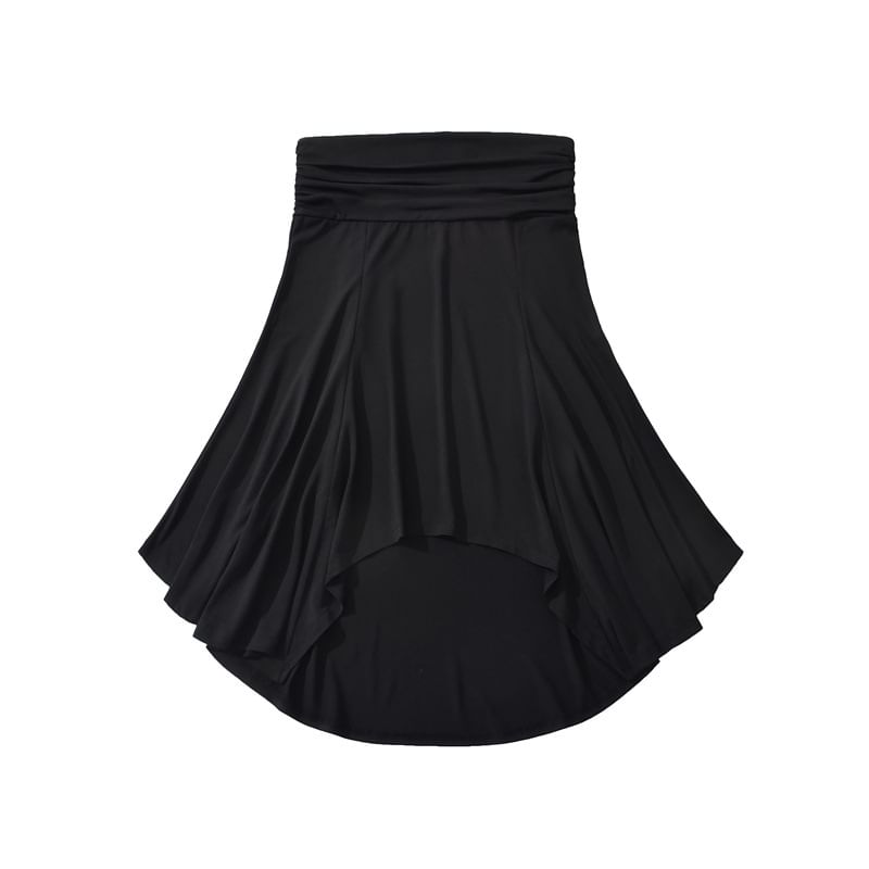 Low Rise Plain Asymmetrical Ruched A-Line Skirt
