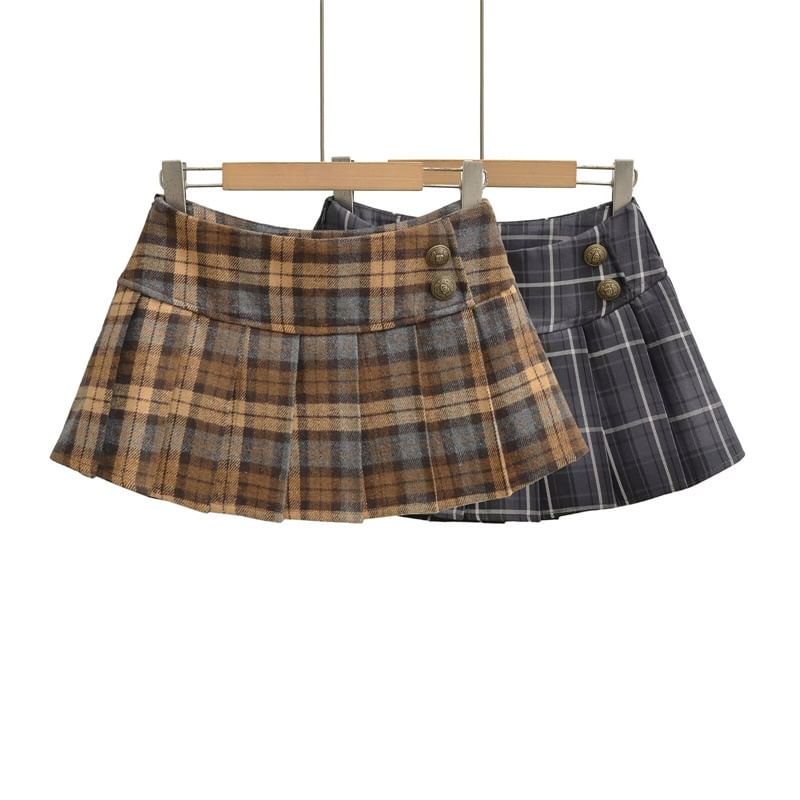 Low Rise Paid Pleated Mini A-Line Skirt
