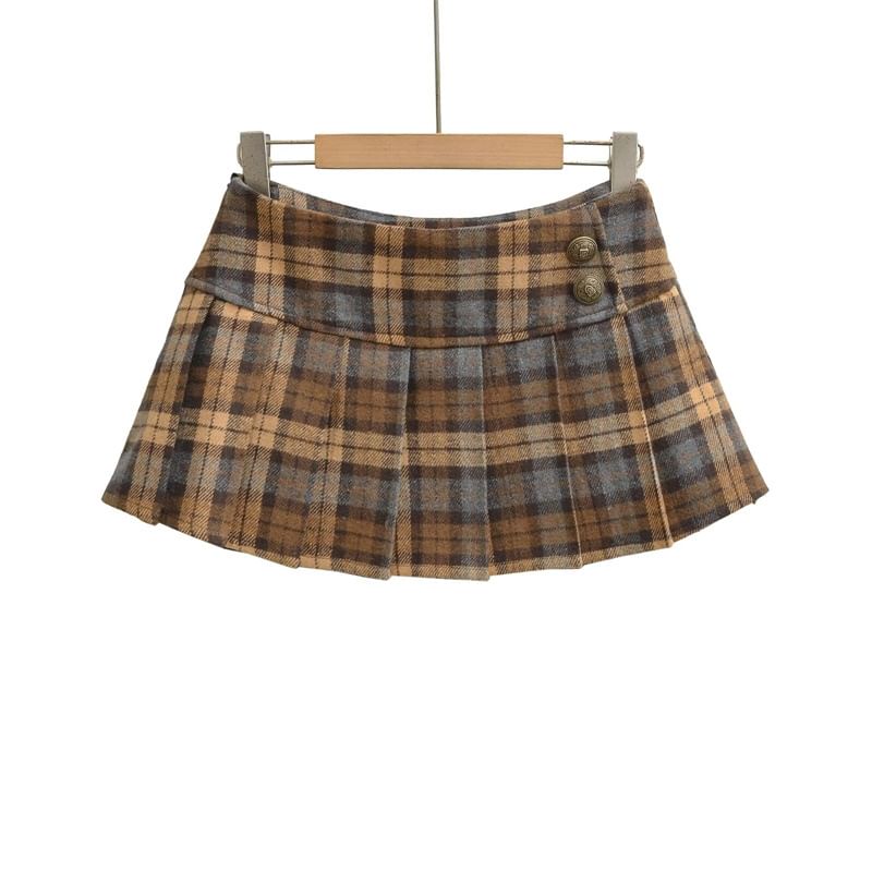 Low Rise Paid Pleated Mini A-Line Skirt