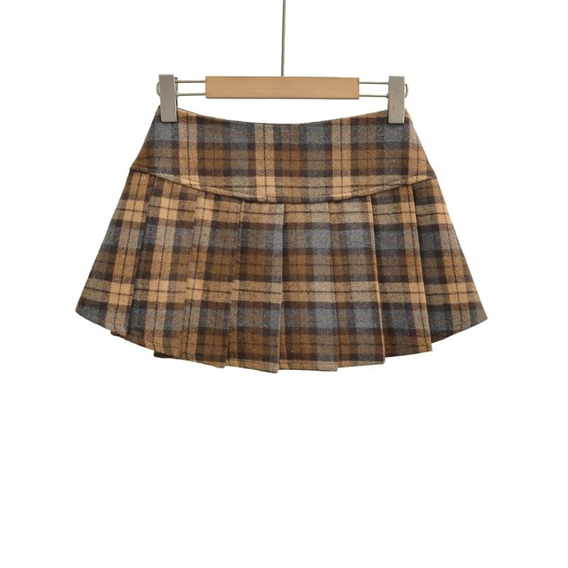 Low Rise Paid Pleated Mini A-Line Skirt