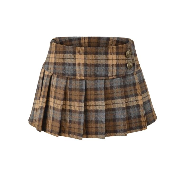 Low Rise Paid Pleated Mini A-Line Skirt