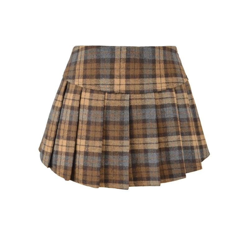 Low Rise Paid Pleated Mini A-Line Skirt