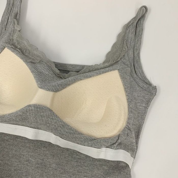 Padded Crop Camisole with Lace Trim