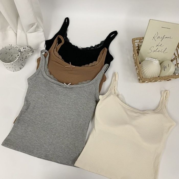 Padded Crop Camisole with Lace Trim
