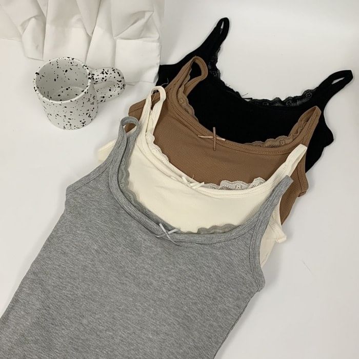 Padded Crop Camisole with Lace Trim