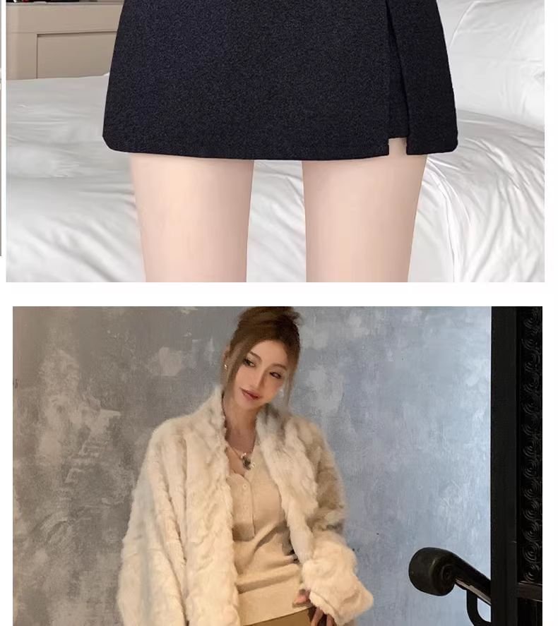 High Waist Plain Slit Mini A-Line Skirt