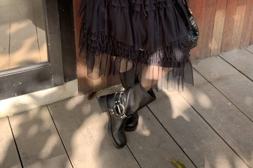 Cold-Shoulder T-Shirt and Ruffled Midi Skirt Set