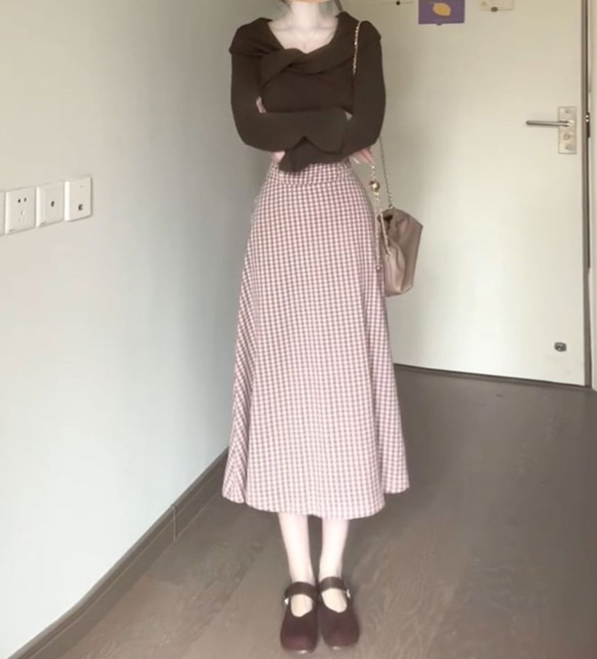 Striped Midi A-Line Skirt with High Waist