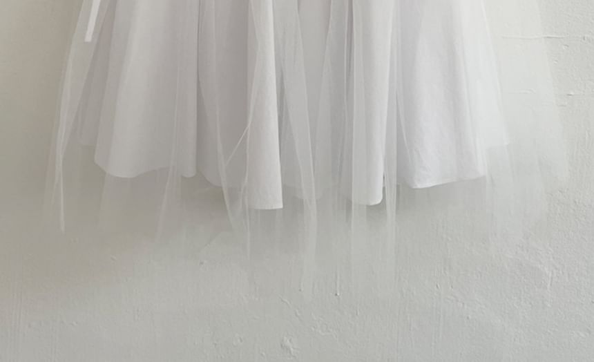 Elastic Waist Mesh A-Line Skirt - Plain Style