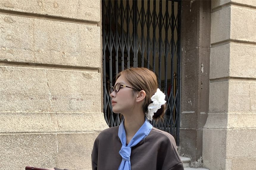 Two-Tone Tie-Neck Sweatshirt Set with Mid Rise Mini A-Line Skirt